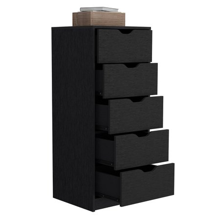 Tuhome Basilea 5 Drawers Tall Dresser, Pull Out System, Black CLW8975
